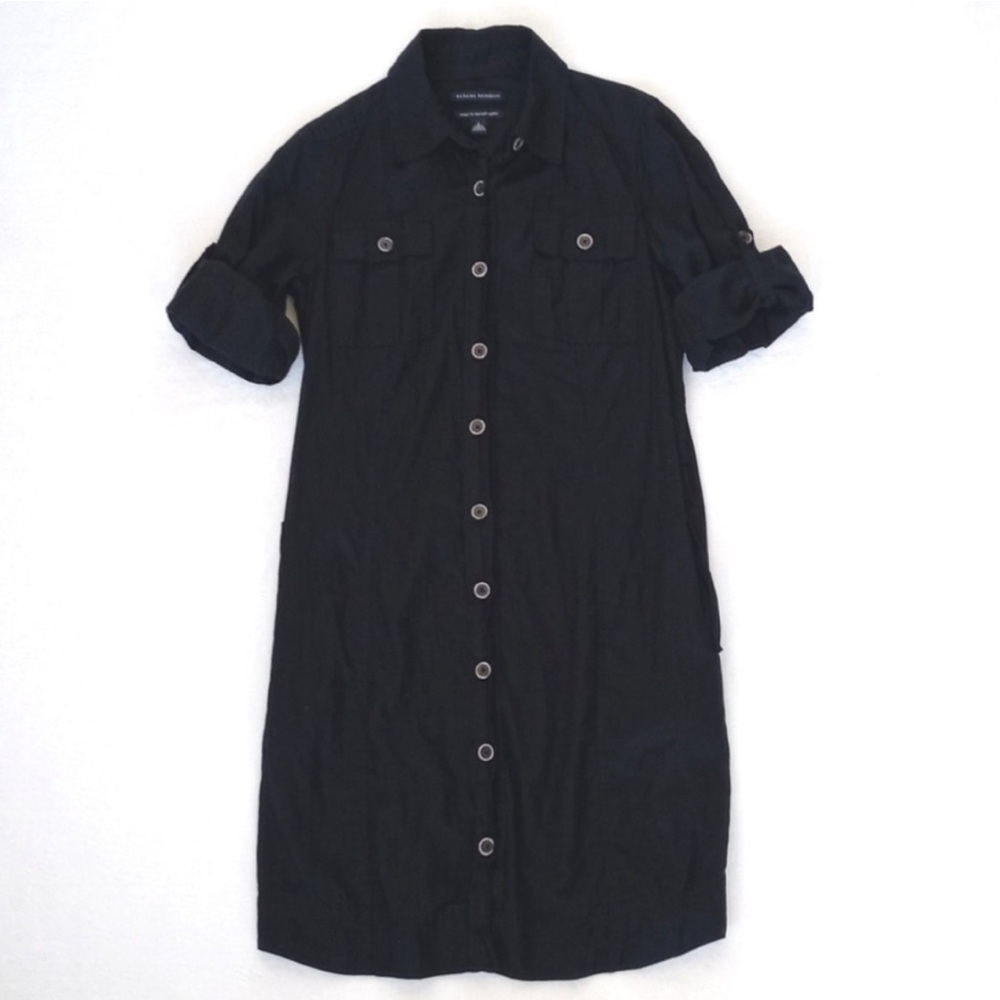 Banana Republic 1/2 Sleeve Black Soft Italian Cotton Button Down Shirt Dress 2